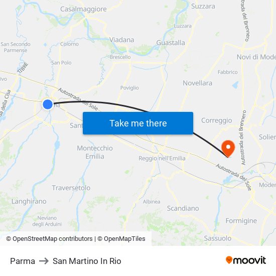 Parma to San Martino In Rio map