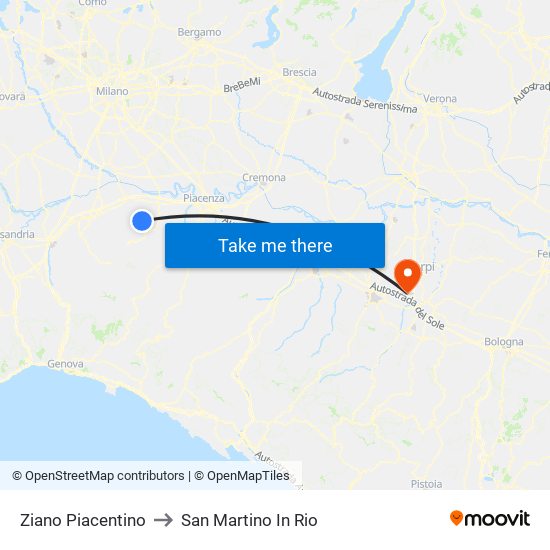Ziano Piacentino to San Martino In Rio map