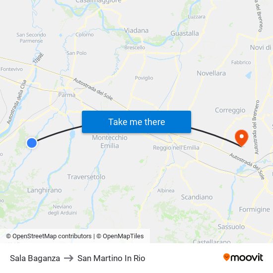 Sala Baganza to San Martino In Rio map