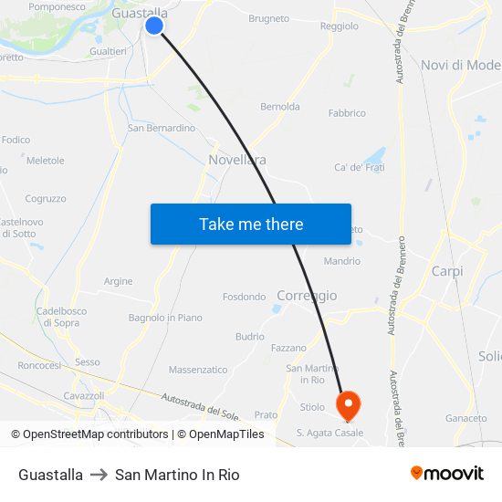 Guastalla to San Martino In Rio map