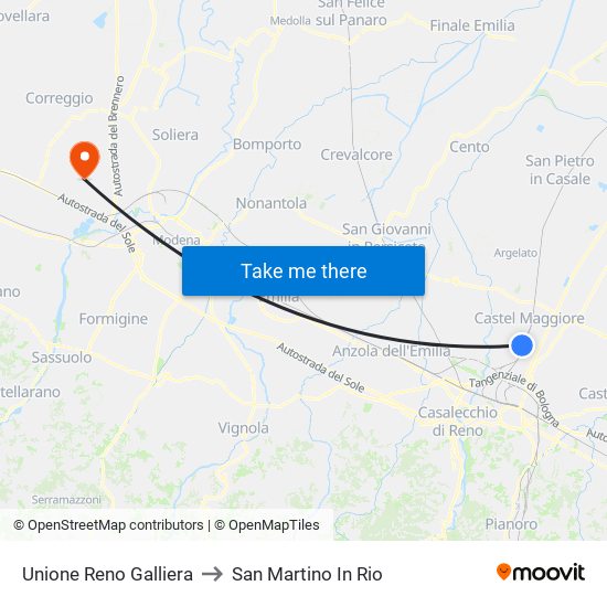 Unione Reno Galliera to San Martino In Rio map