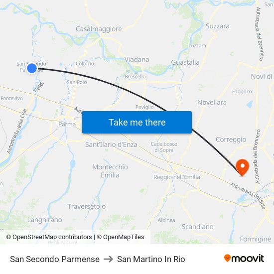 San Secondo Parmense to San Martino In Rio map