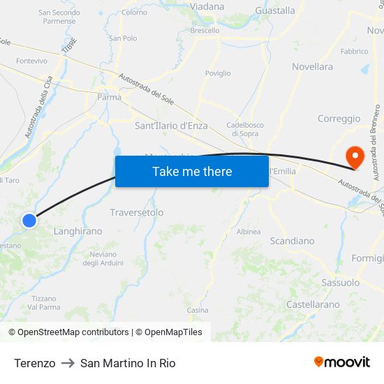 Terenzo to San Martino In Rio map