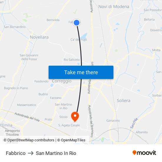Fabbrico to San Martino In Rio map
