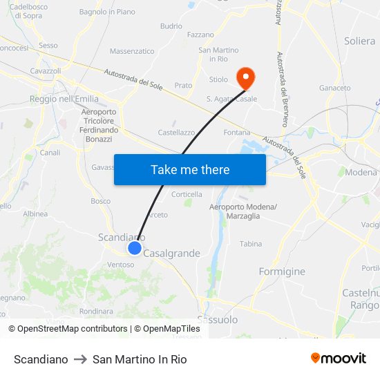 Scandiano to San Martino In Rio map