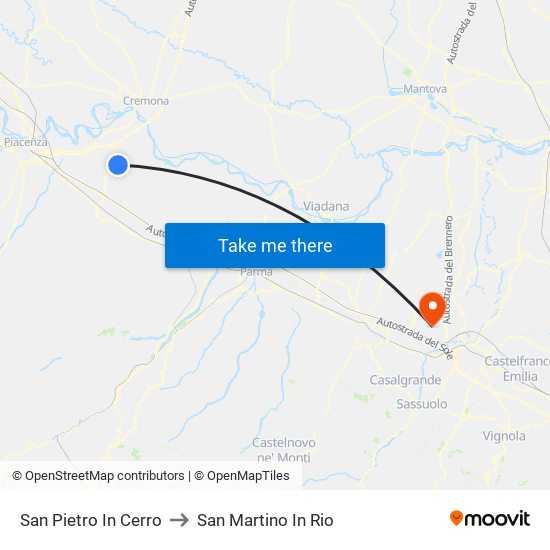 San Pietro In Cerro to San Martino In Rio map