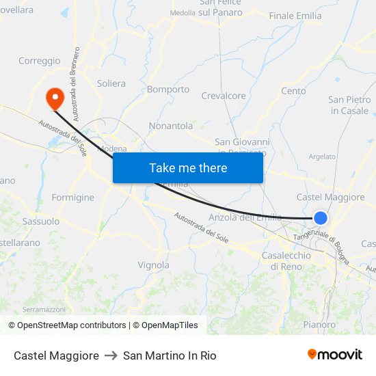 Castel Maggiore to San Martino In Rio map