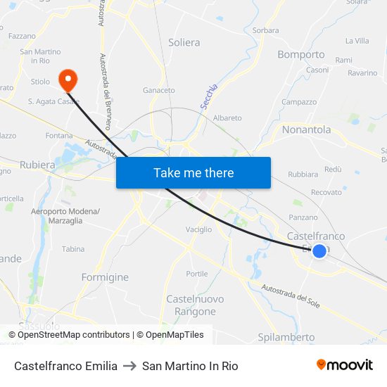 Castelfranco Emilia to San Martino In Rio map