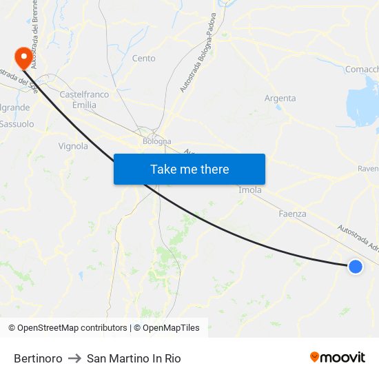 Bertinoro to San Martino In Rio map