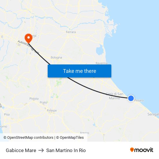 Gabicce Mare to San Martino In Rio map