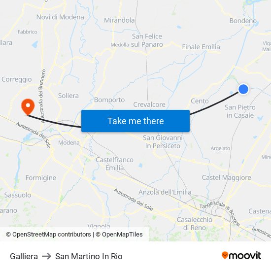 Galliera to San Martino In Rio map