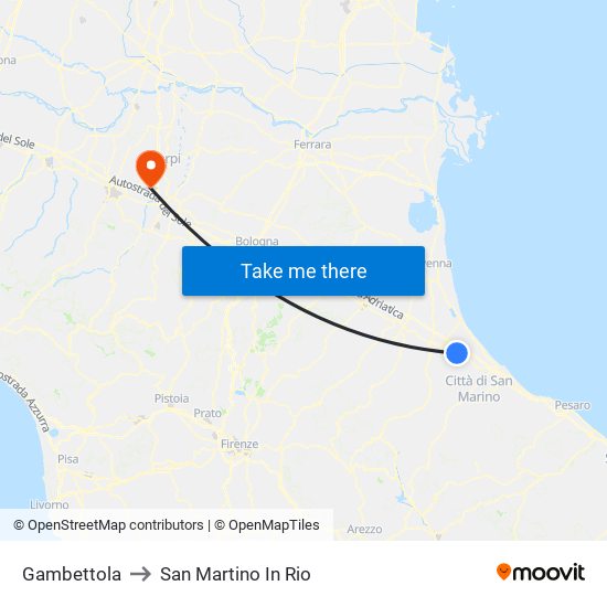 Gambettola to San Martino In Rio map