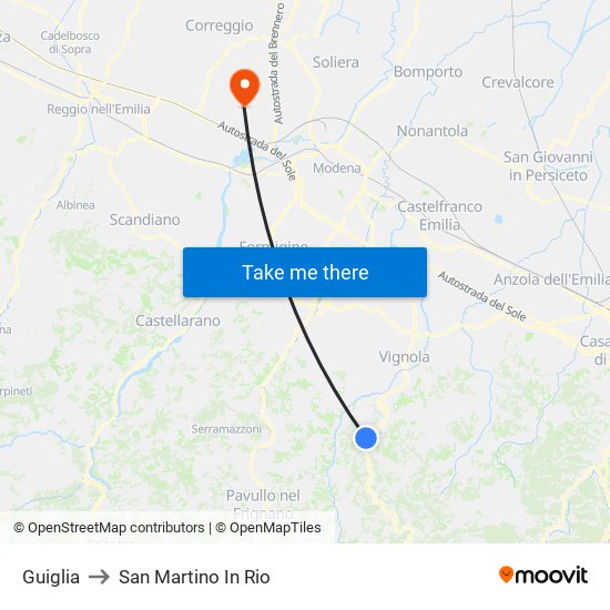 Guiglia to San Martino In Rio map