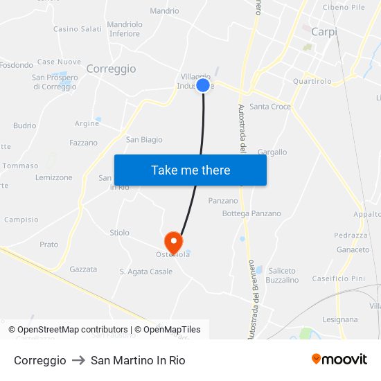 Correggio to San Martino In Rio map