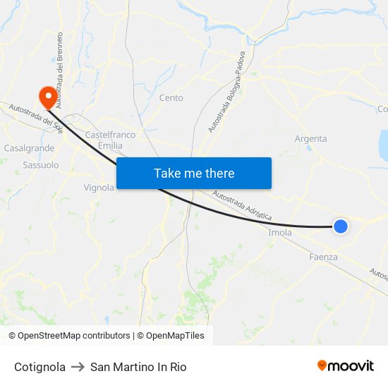 Cotignola to San Martino In Rio map