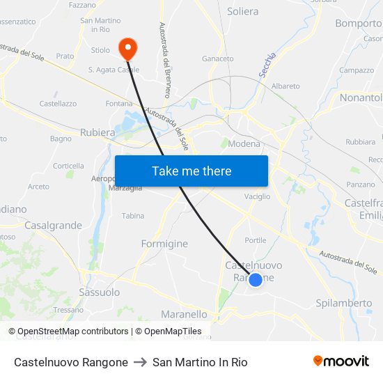 Castelnuovo Rangone to San Martino In Rio map