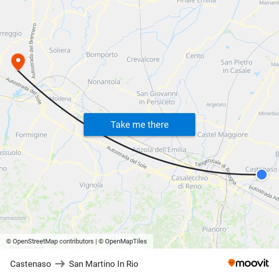 Castenaso to San Martino In Rio map