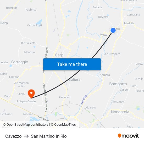 Cavezzo to San Martino In Rio map