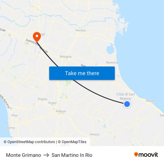 Monte Grimano to San Martino In Rio map