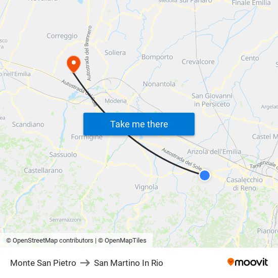 Monte San Pietro to San Martino In Rio map