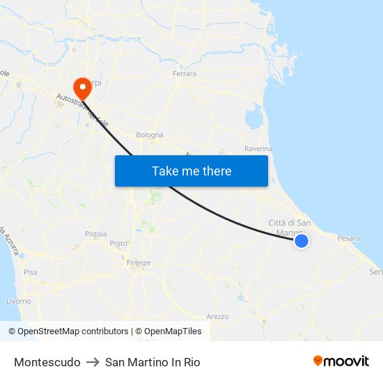 Montescudo to San Martino In Rio map