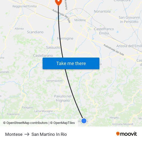 Montese to San Martino In Rio map