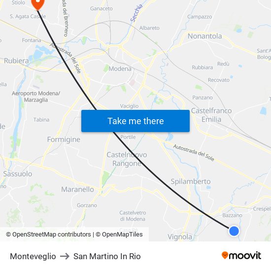 Monteveglio to San Martino In Rio map