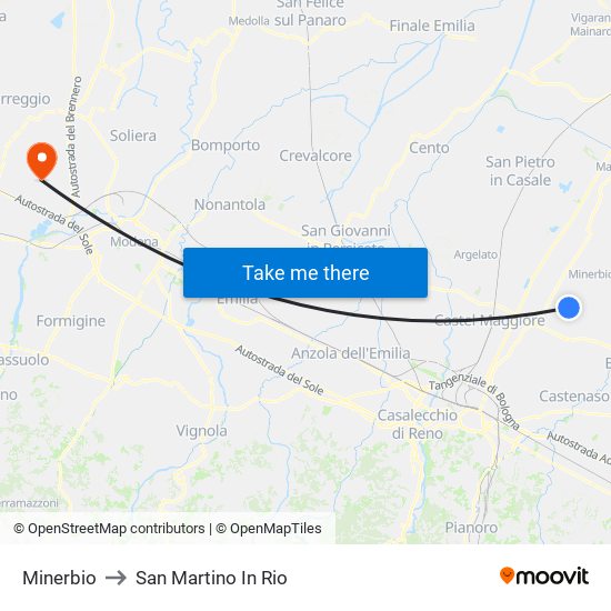 Minerbio to San Martino In Rio map