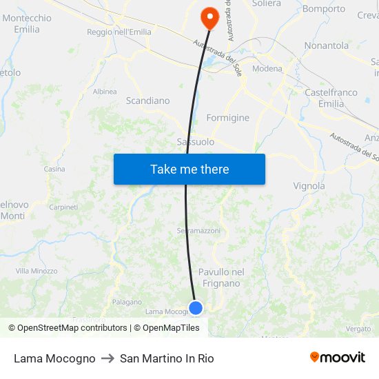 Lama Mocogno to San Martino In Rio map