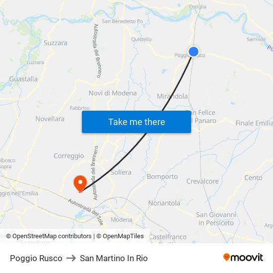 Poggio Rusco to San Martino In Rio map