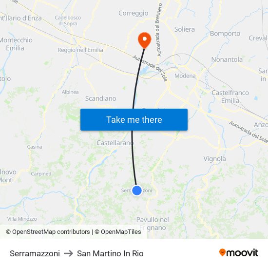 Serramazzoni to San Martino In Rio map