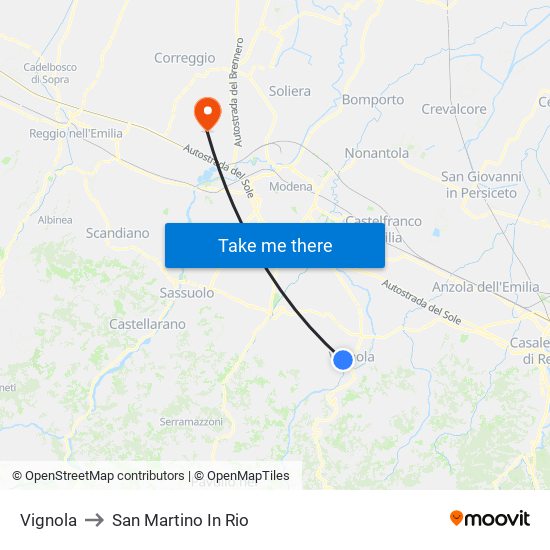 Vignola to San Martino In Rio map