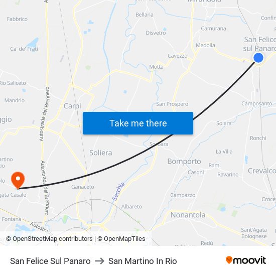 San Felice Sul Panaro to San Martino In Rio map