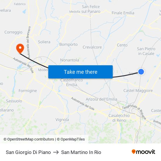 San Giorgio Di Piano to San Martino In Rio map