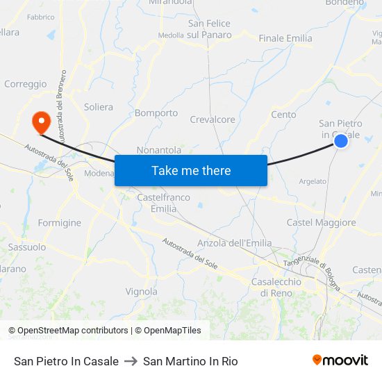 San Pietro In Casale to San Martino In Rio map