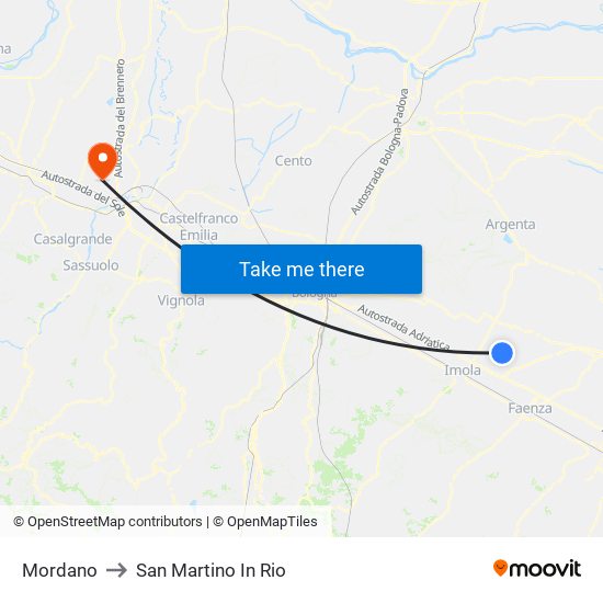 Mordano to San Martino In Rio map