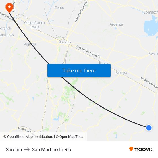 Sarsina to San Martino In Rio map