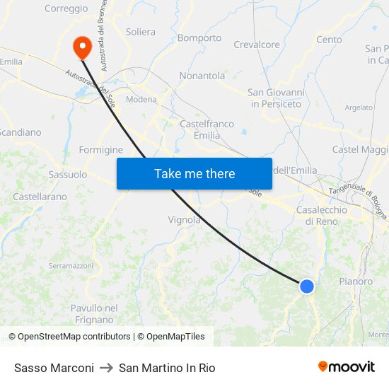 Sasso Marconi to San Martino In Rio map