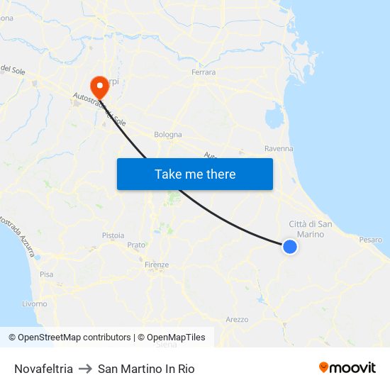 Novafeltria to San Martino In Rio map