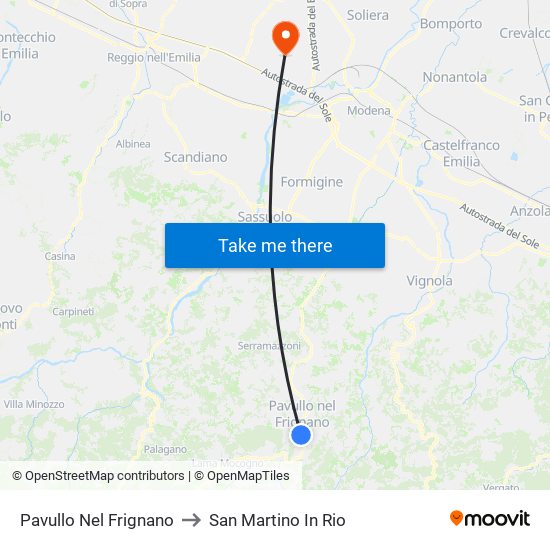 Pavullo Nel Frignano to San Martino In Rio map