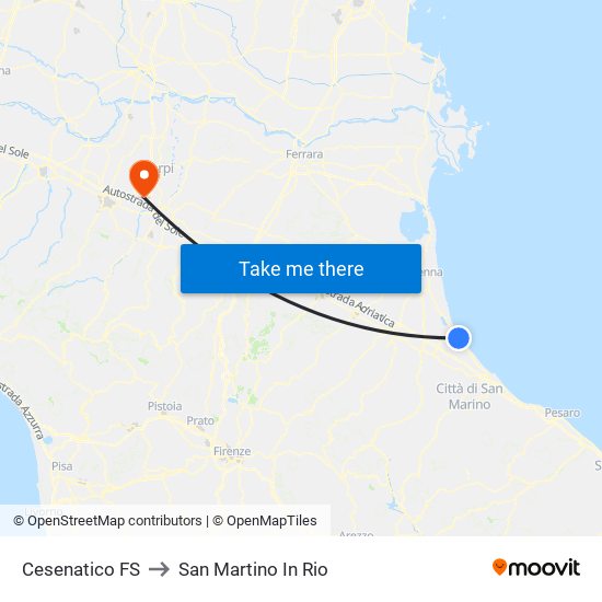 Cesenatico FS to San Martino In Rio map