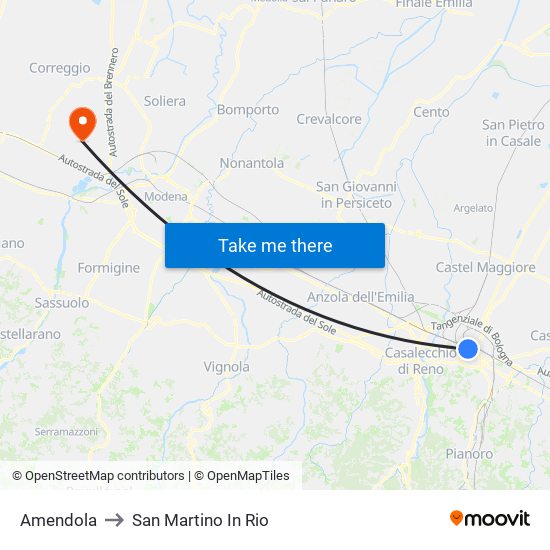 Amendola to San Martino In Rio map