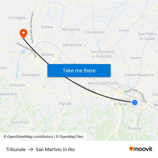 Tribunale to San Martino In Rio map