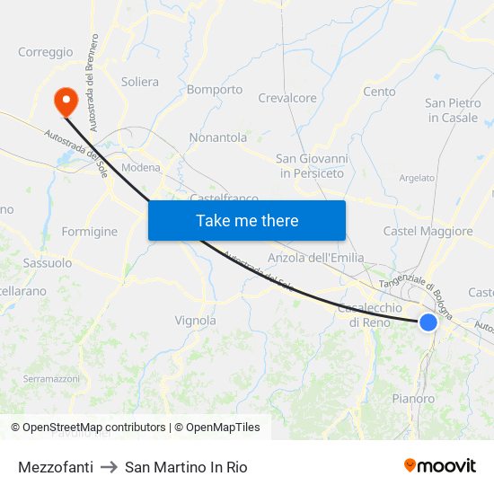 Mezzofanti to San Martino In Rio map