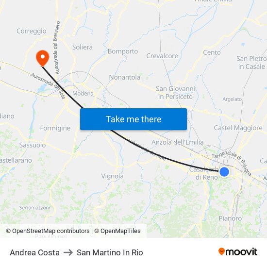 Andrea Costa to San Martino In Rio map