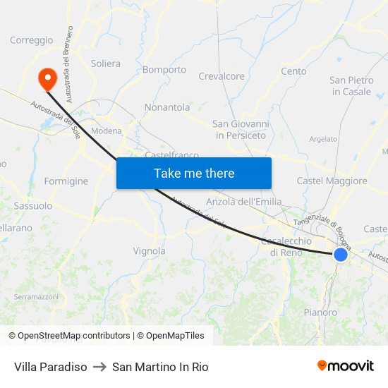 Villa Paradiso to San Martino In Rio map