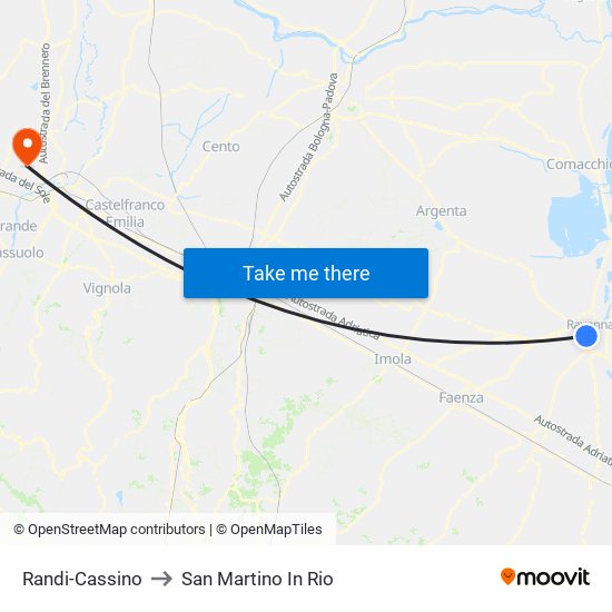 Randi-Cassino to San Martino In Rio map