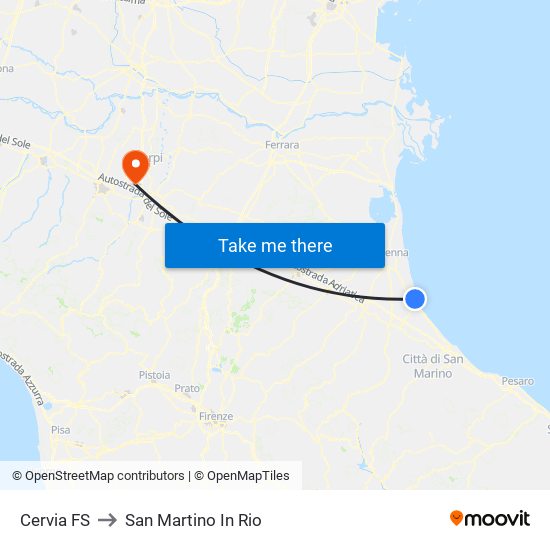 Cervia FS to San Martino In Rio map