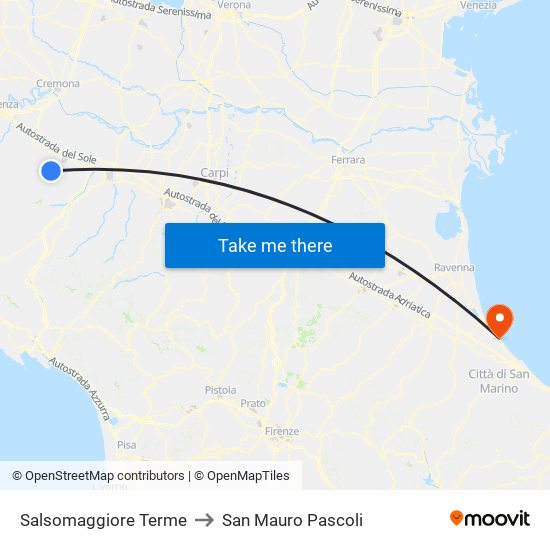 Salsomaggiore Terme to San Mauro Pascoli map