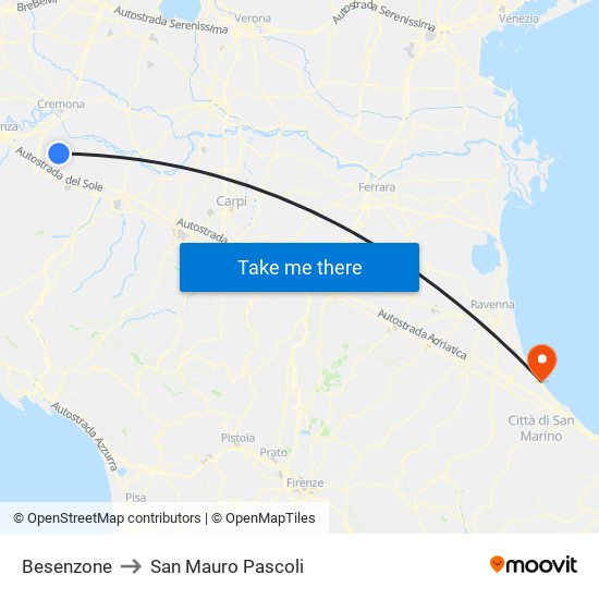 Besenzone to San Mauro Pascoli map